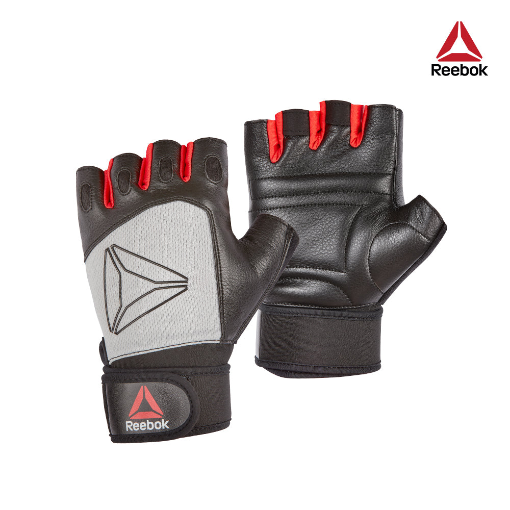 【福利品】Reebok 短指皮革重訓手套(灰)-S~XL