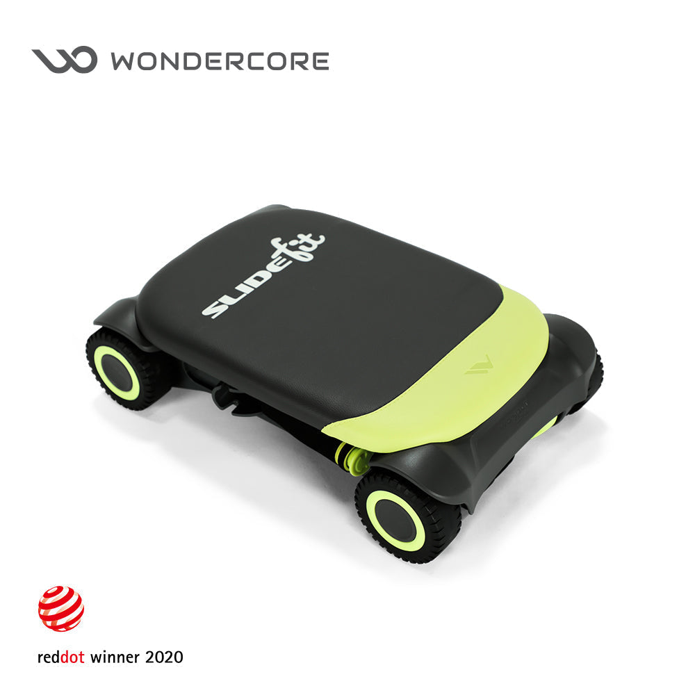 Wonder Core SlideFit 健身滑板（黑配檸檬綠）產品照，榮獲 reddot 2020 設計獎，自動回彈健腹輪／健身滑板推薦