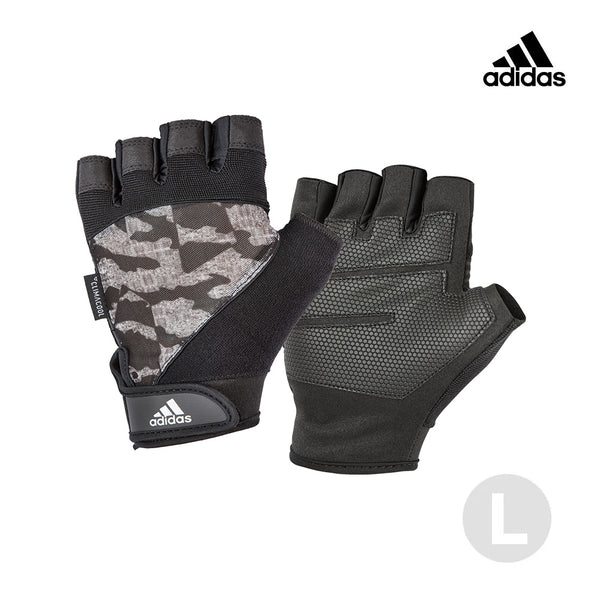 【福利品】Adidas透氣防滑短指手套(迷彩灰)-M/L