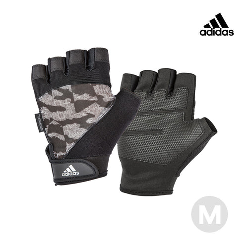 【福利品】Adidas透氣防滑短指手套(迷彩灰)-M/L